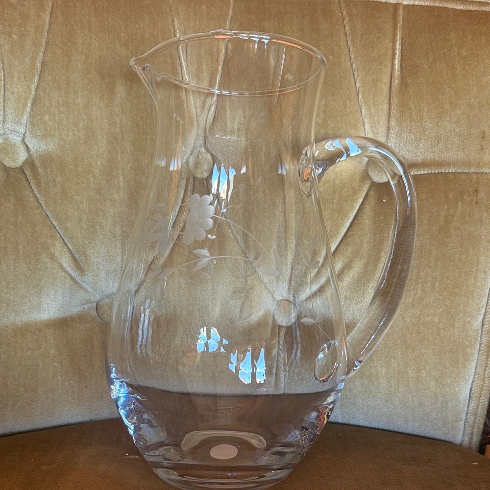 Princess House Brand New Clear Glass Pitcher with Floral Detail